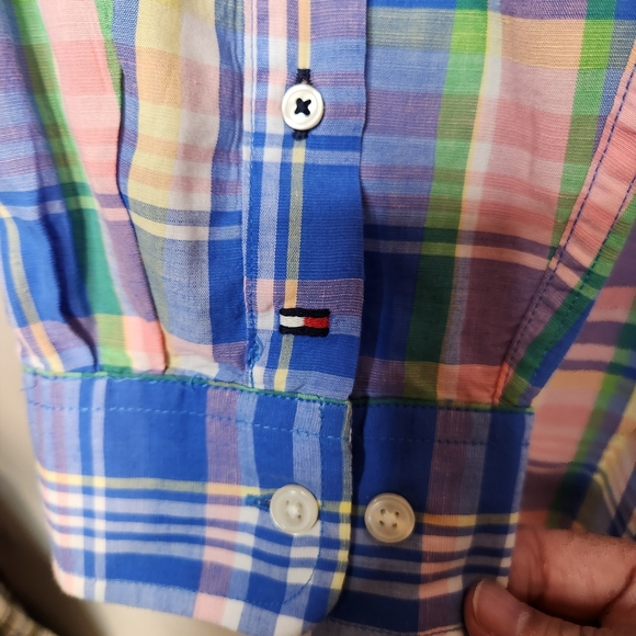 Tommy Hilfiger Cotton/Linen XXL Men's Multicolor Plaid Buttondown Shirt - Picture 5 of 6